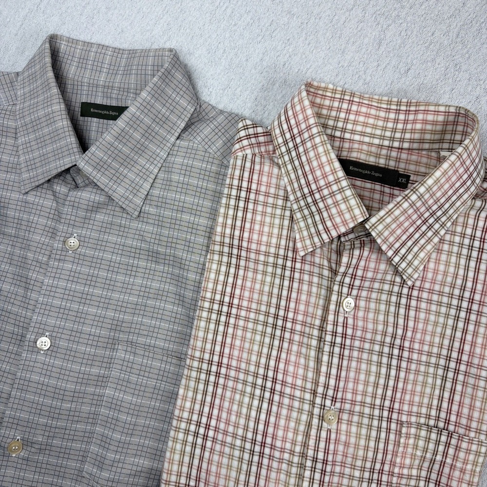 Bundle Of 2 Ermenegildo Zegna Button Down Men XXL Plaid Long Sleeve Shirts